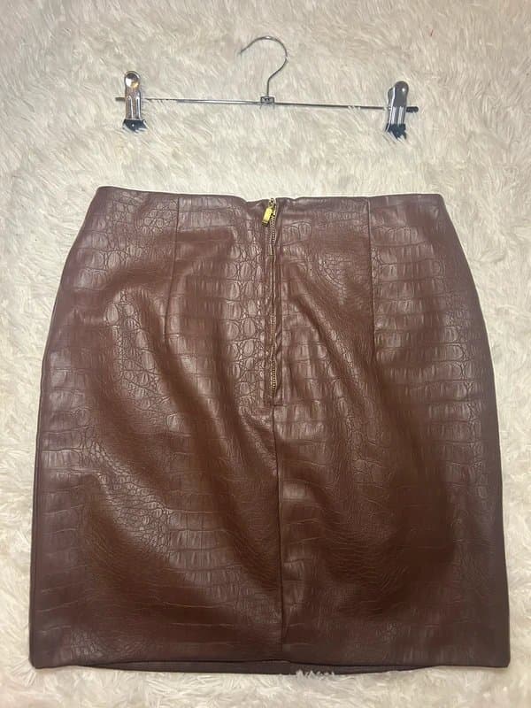 George Faux Leather Croc Mini Skirt – Mahogany Chocolate Brown Zip Back – Size 8