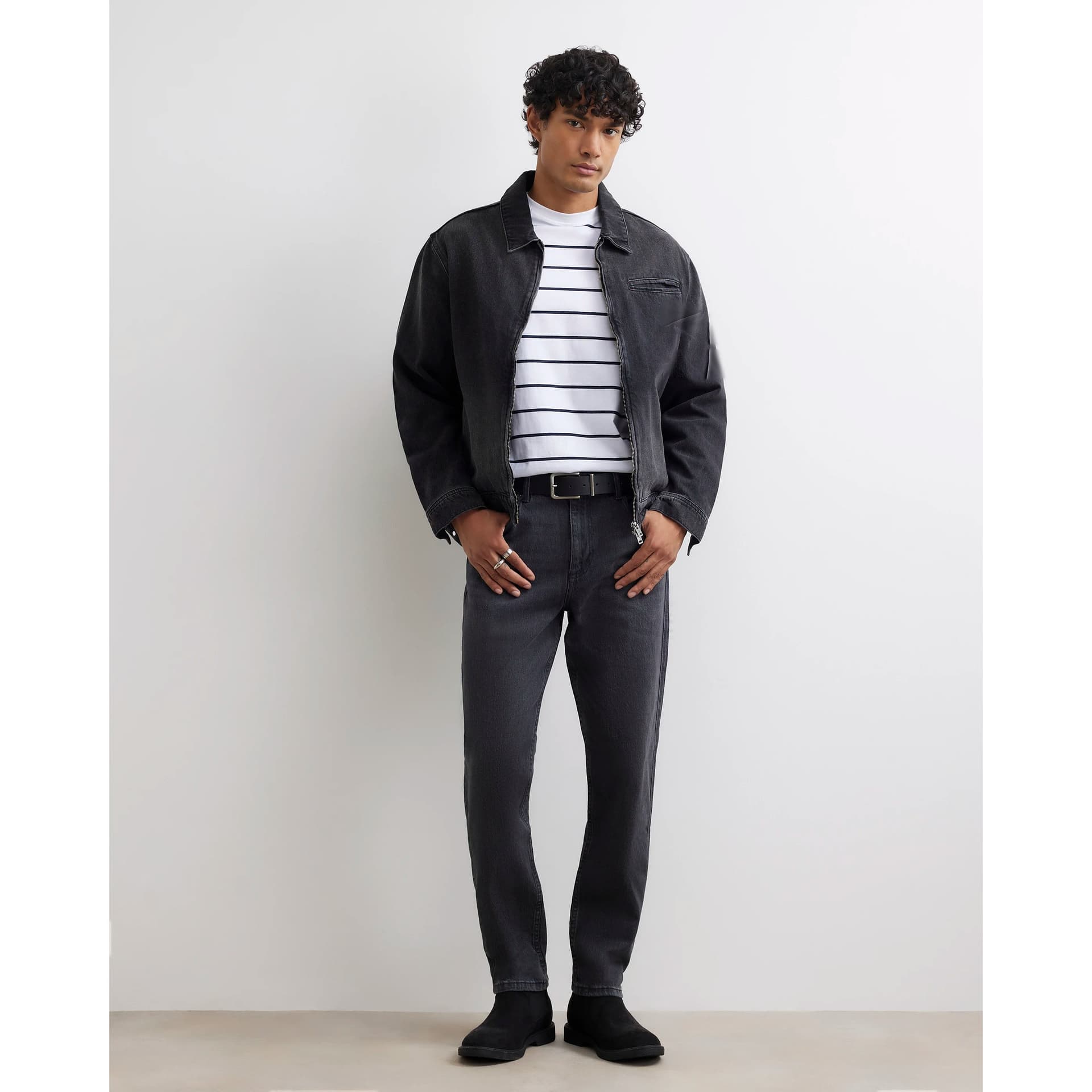 River Island Mens River Island Black Tapered Fit Washed Jeans