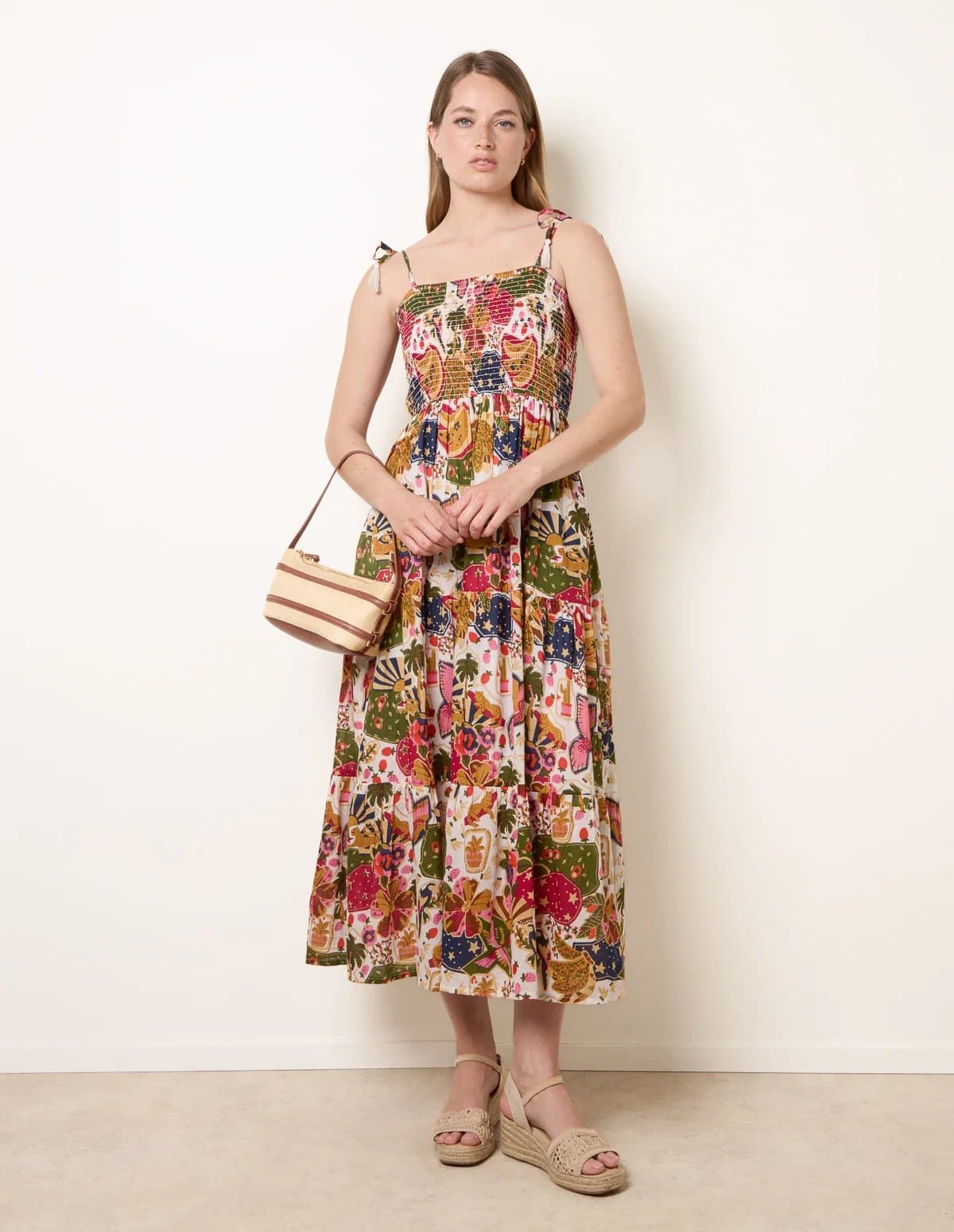 Blue Vanilla Bold Print Shirred Waist Dress