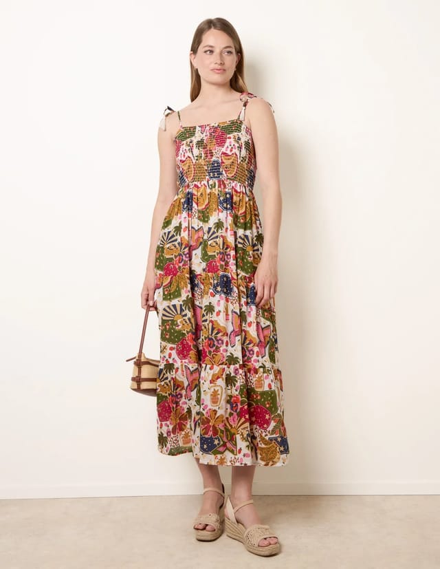 Blue Vanilla Bold Print Shirred Waist Dress - 3