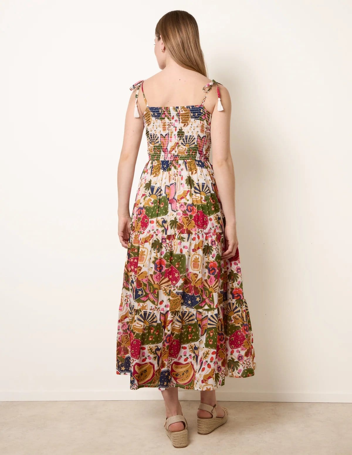 Blue Vanilla Bold Print Shirred Waist Dress - 4