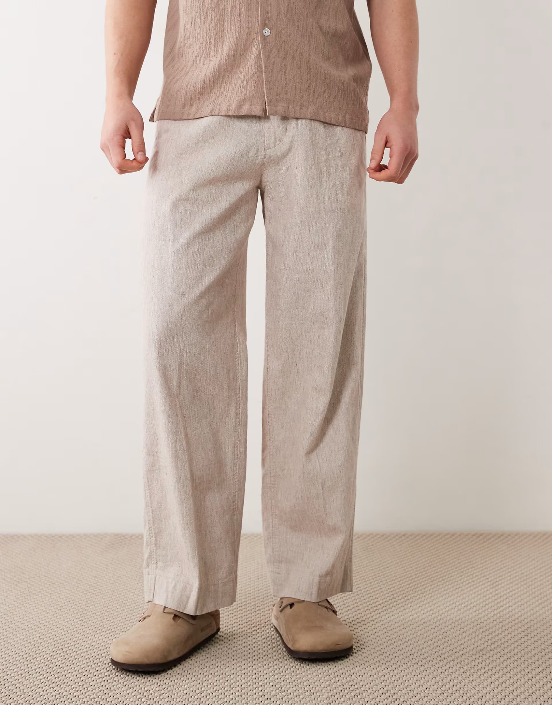 ASOS Abercrombie & Fitch baggy twill linen blend trousers in beige