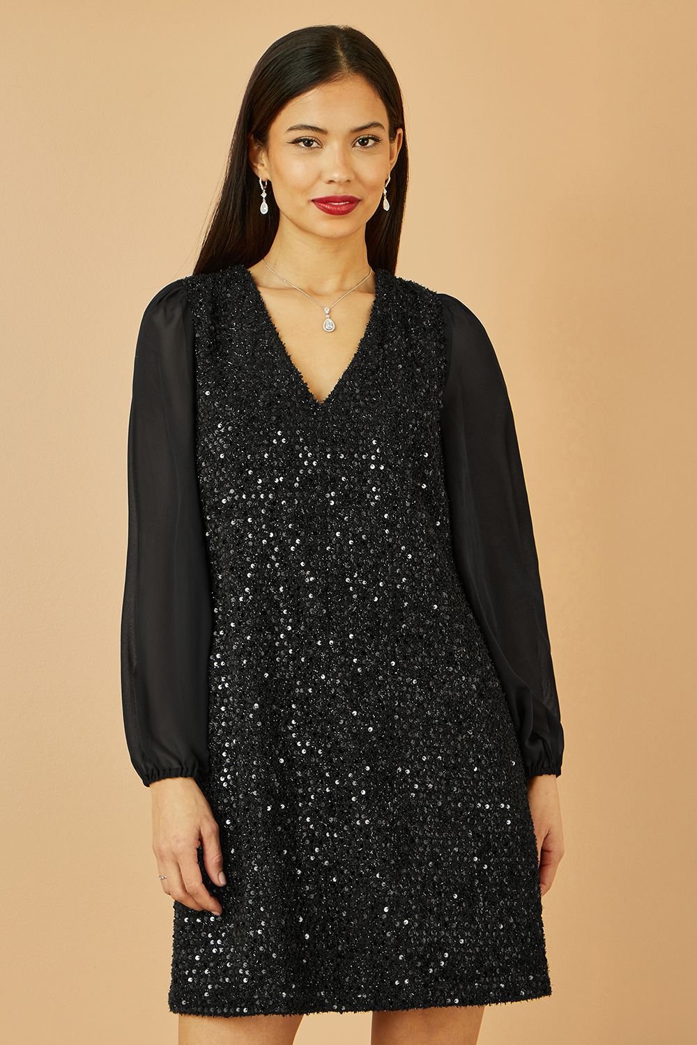 Yumi Yumi Women's Black Sequin Tunic With Tie Back & Sheer Sleeves - 3