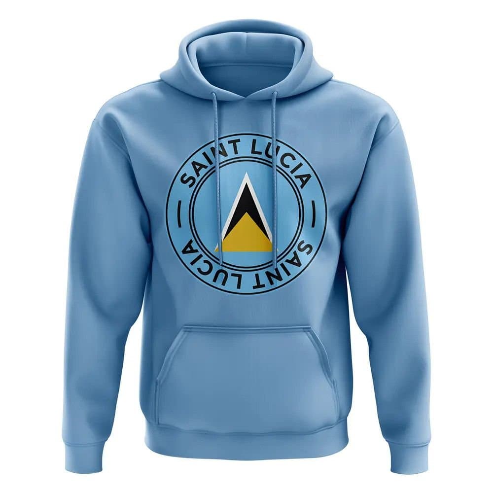 St Lucia St Lucia Men's Personalised Saint Lucia Football Badge Hoodie Sky in Light Blue