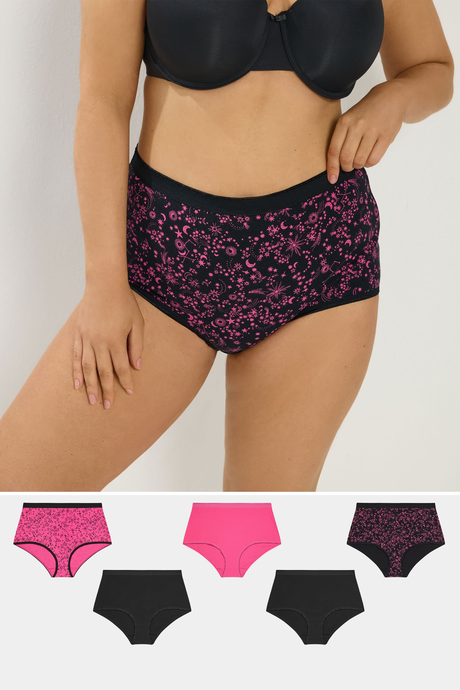 Yours 5 Pack Plus Size Pink Celestial Print Full Briefs