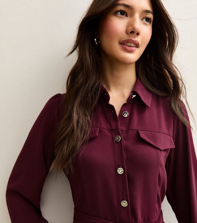 New Look Women's Dark Burgundy Belted Shirt Dress New Look - 2