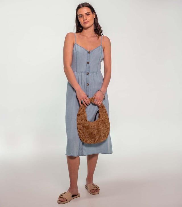 Sunshine Soul Women's Light Blue Chambray Button Front Cami Midi Dress Sunshine Soul New Look - 2