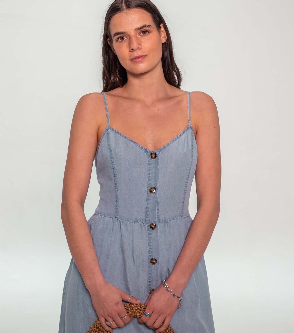 Sunshine Soul Women's Light Blue Chambray Button Front Cami Midi Dress Sunshine Soul New Look - 4