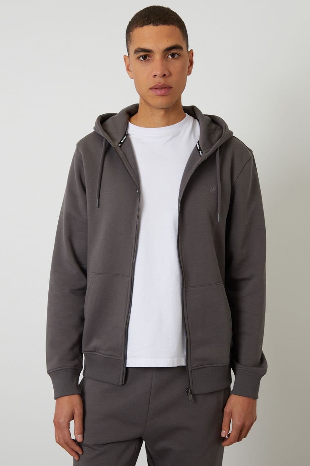 Threadbare Threadbare Men's Cotton Blend Zip Through Hoodie in Mid Grey