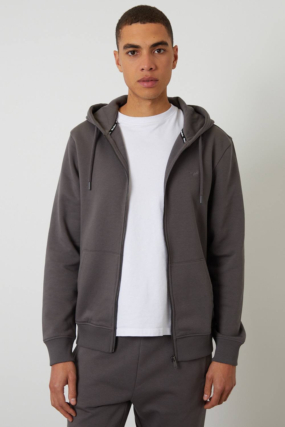 Threadbare Threadbare Men's Cotton Blend Zip Through Hoodie in Mid Grey - 2