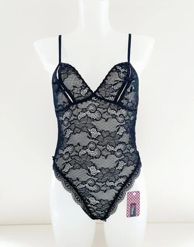 LivCo Corsetti Black Lace Bodysuit and Shirt Set