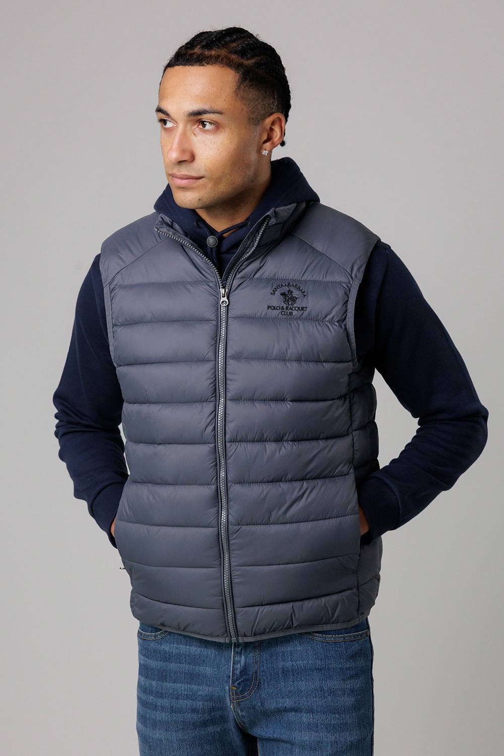 Santa Barbara Polo & Racquet Club Santa Barbara Polo & Racquet Club Men's Lightweight Zip Through Padded Gilet with Zipped Pockets in Grey - 2