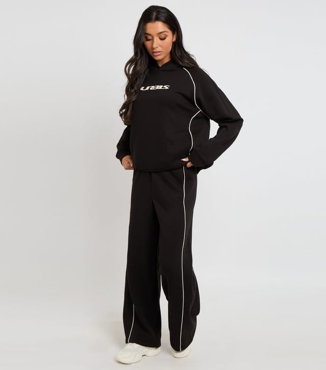 Urban Bliss Women's Black Piped Wide Leg Joggers Urban Bliss New Look - 2