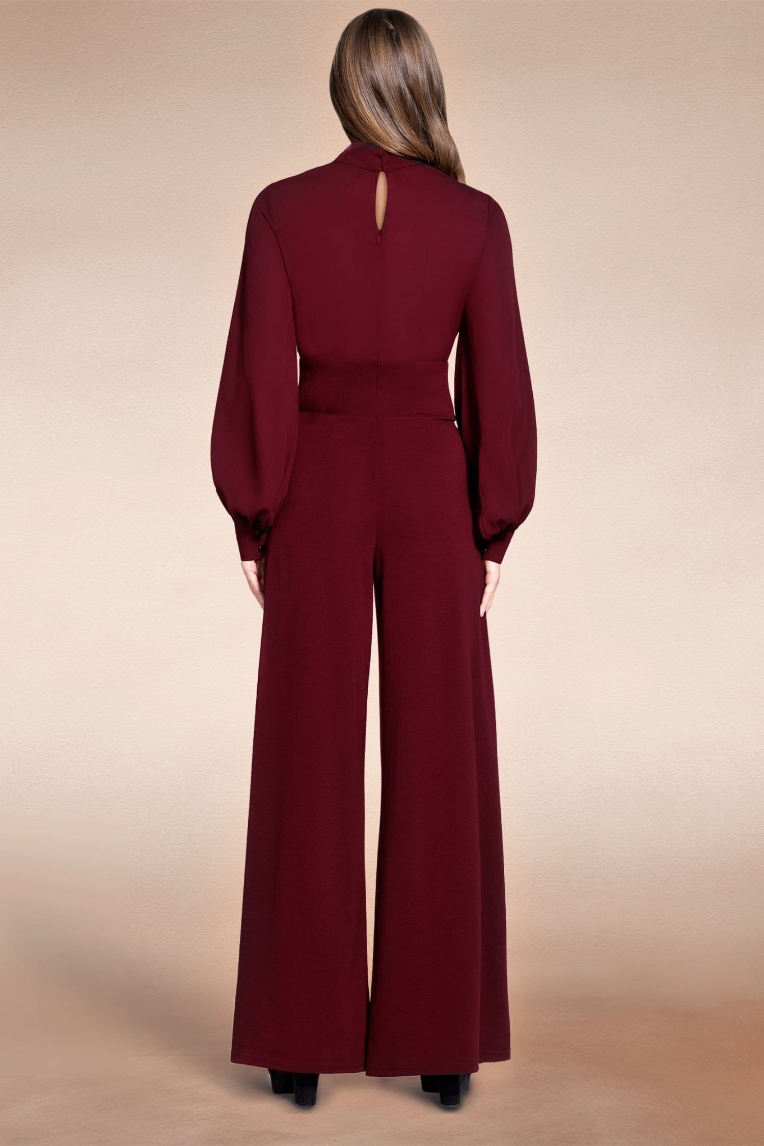 Hot Squash Hot Squash Women's Wideleg Jumpsuit with Blouson Sleeve in Wine - 4