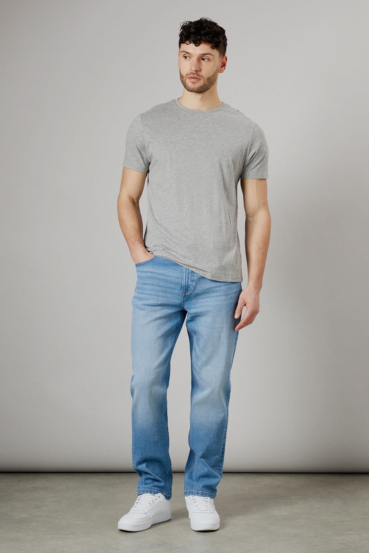 Burton Burton Men's Light Wash Stretch Straight Fit Jeans in Light Blue