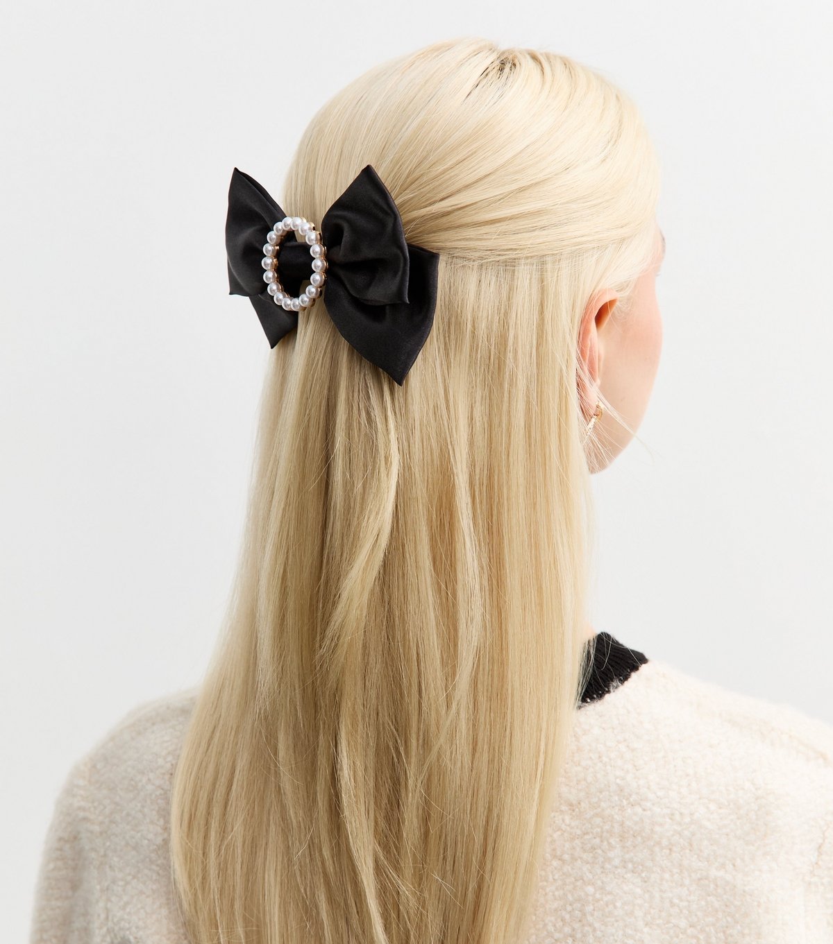 New Look Black Circle Pearl Satin Bow Slide New Look - 2