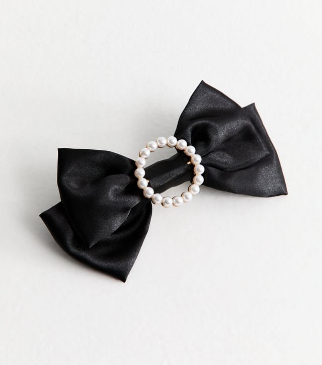 New Look Black Circle Pearl Satin Bow Slide New Look - 2
