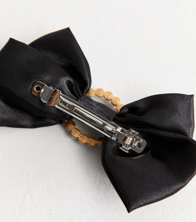 New Look Black Circle Pearl Satin Bow Slide New Look - 3