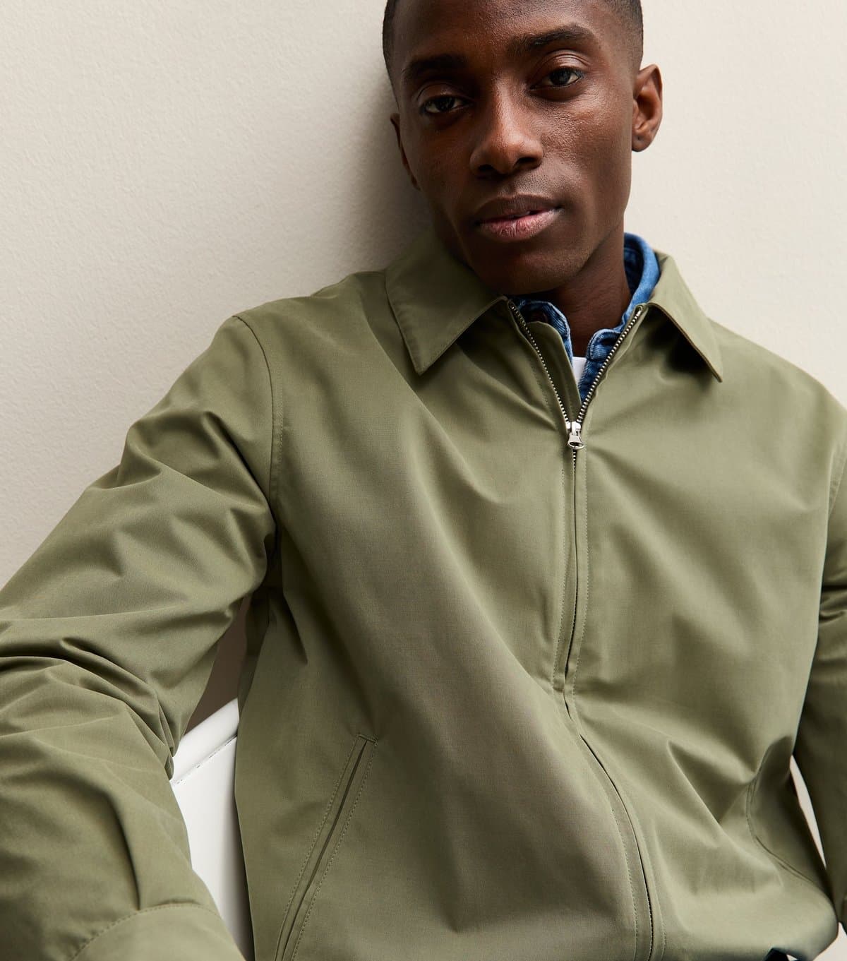 New Look Men's Light Khaki Regular Zip Up Collared Jacket New Look