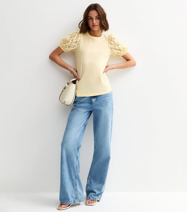 New Look Women's Light Yellow Broderie Anglaise Puff Sleeve Top New Look - 3