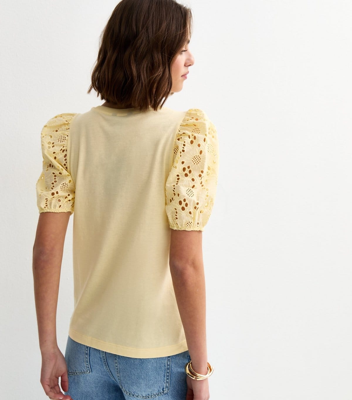 New Look Women's Light Yellow Broderie Anglaise Puff Sleeve Top New Look - 4