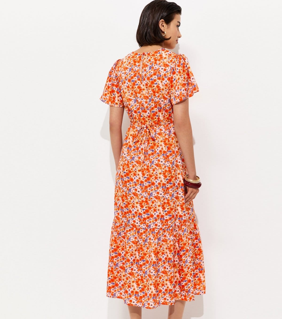 New Look Women's Orange Floral Print Crepe Short Sleeve Midi Dress New Look - 4