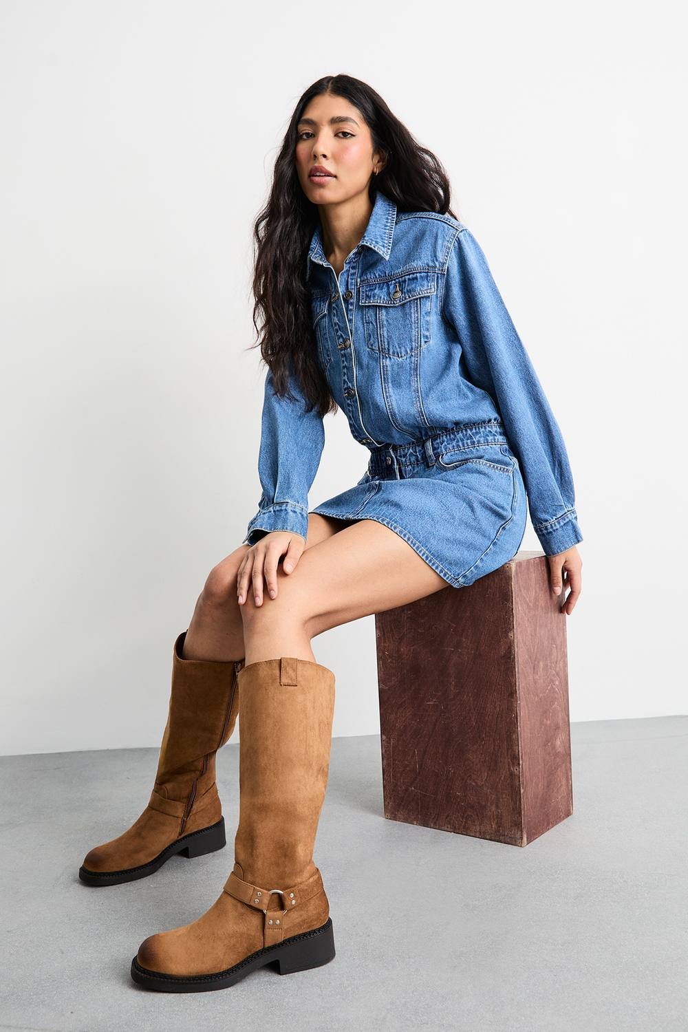 Faith Faith Women's : Bia Faux Suede Knee High Biker Boots in Tan - 2