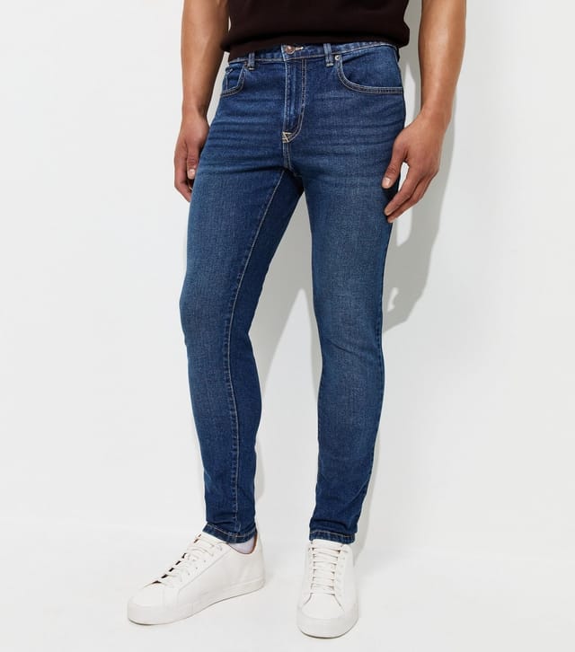 New Look Men's Dark Blue Cotton Rich Skinny Fit Jeans New Look - 3