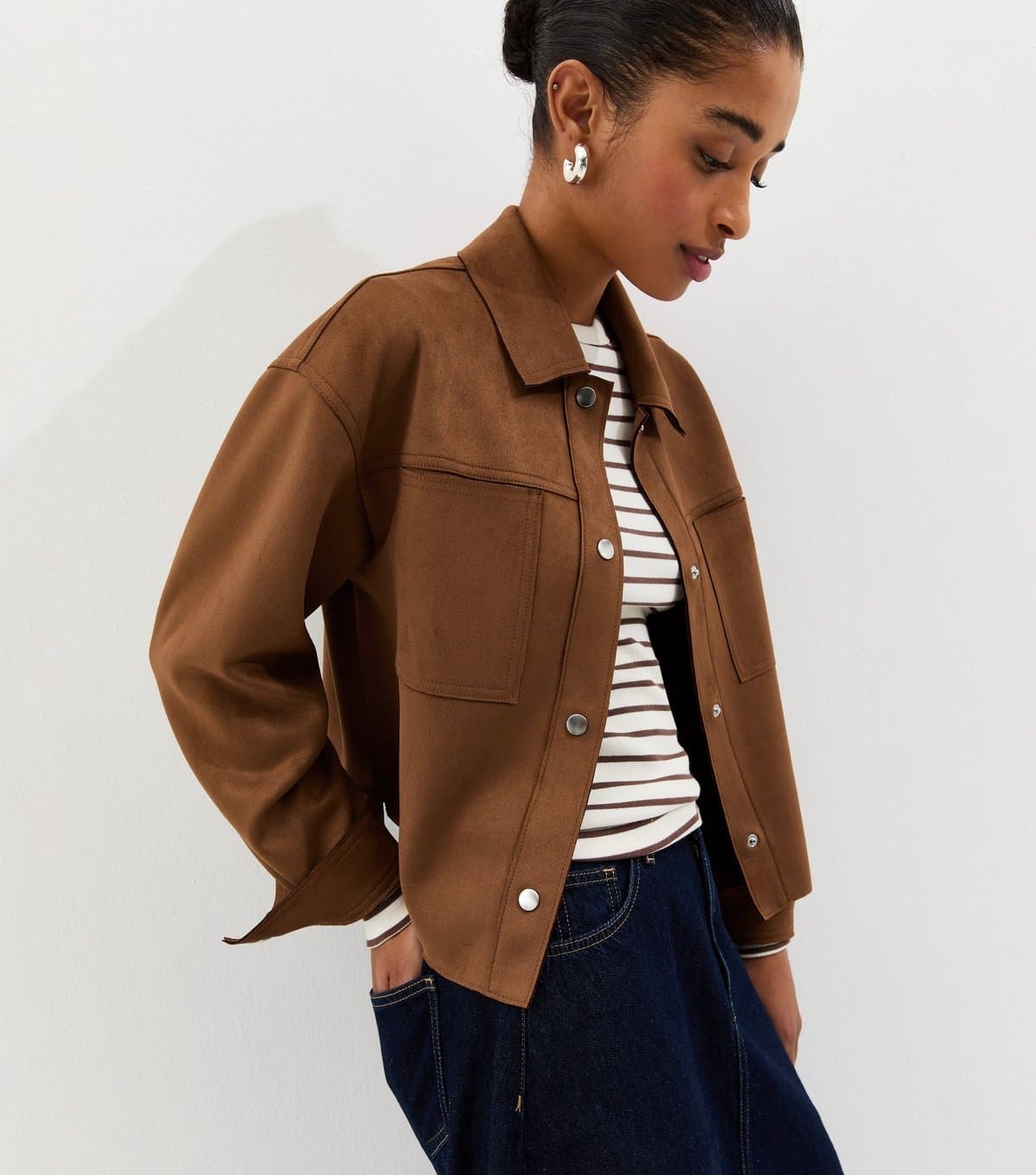 New Look Women's Tan Faux Suede Boxy Shacket New Look