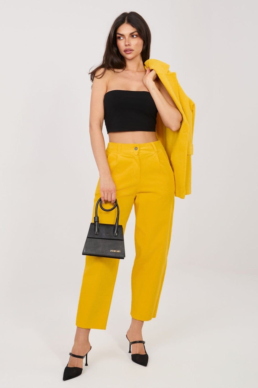 Love Lace Yellow Corduroy High Waist Trousers