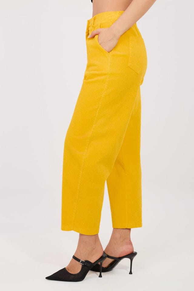 Love Lace Love Lace Women's Carrot High Waist Corduroy Trousers in Yellow - 2