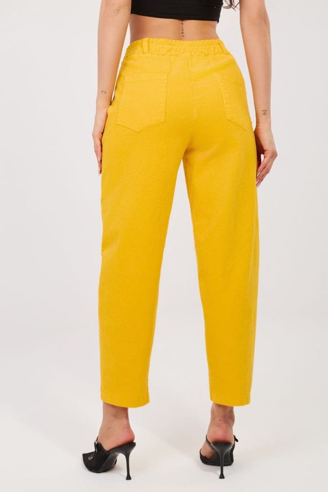 Love Lace Love Lace Women's Carrot High Waist Corduroy Trousers in Yellow - 3