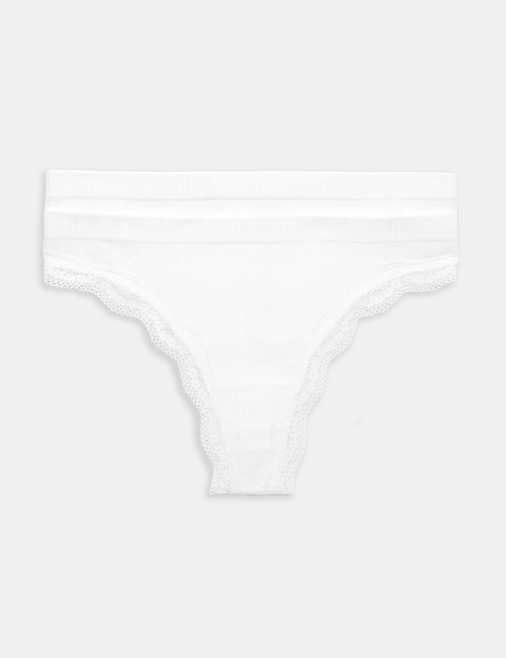 Marks & Spencer M&S 2 Pack Jasmine Lace Trim Seamless Thongs White