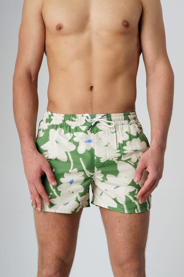 Influence Influence Men's Elasticated Floral Print Swim Shorts in Light Green - 3