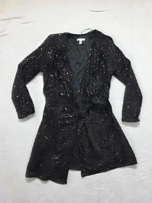 H&M black sequin wrap dress | size S | long Sleeve Party Dress