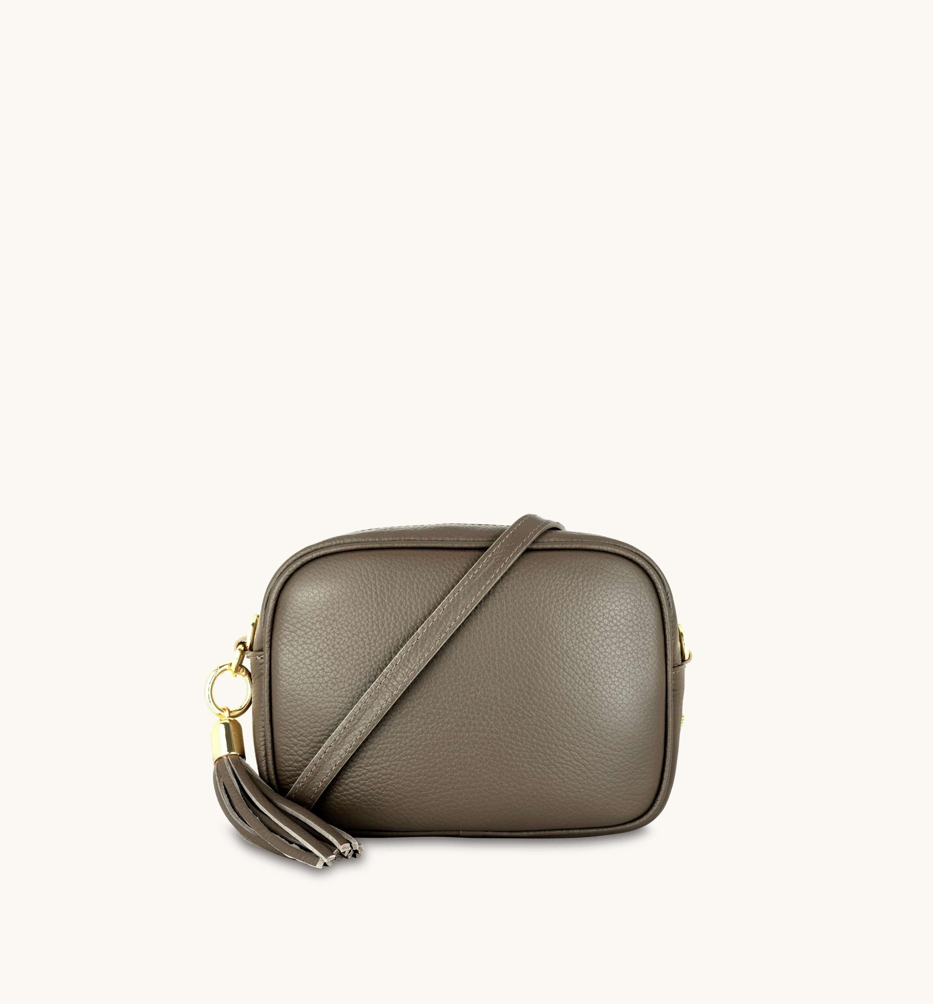 Apatchy London Apatchy London Women's Latte Leather Crossbody Bag With Black & Gold Chevron Strap in Taupe - 2