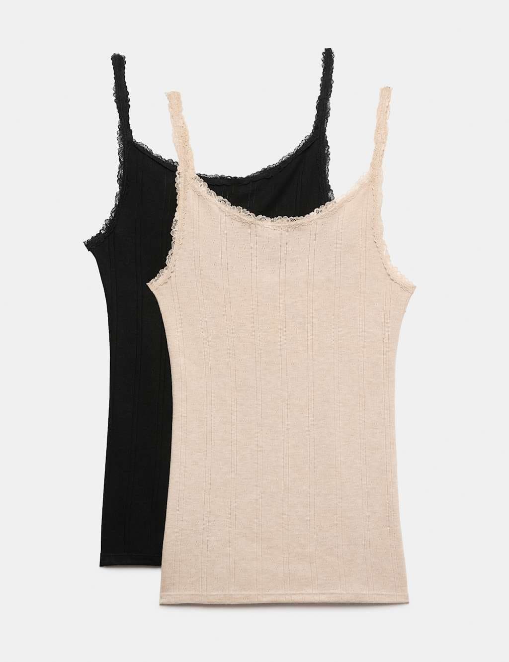 Marks & Spencer M&S 2 Pack Thermal Pointelle Strappy Vests Black Mix