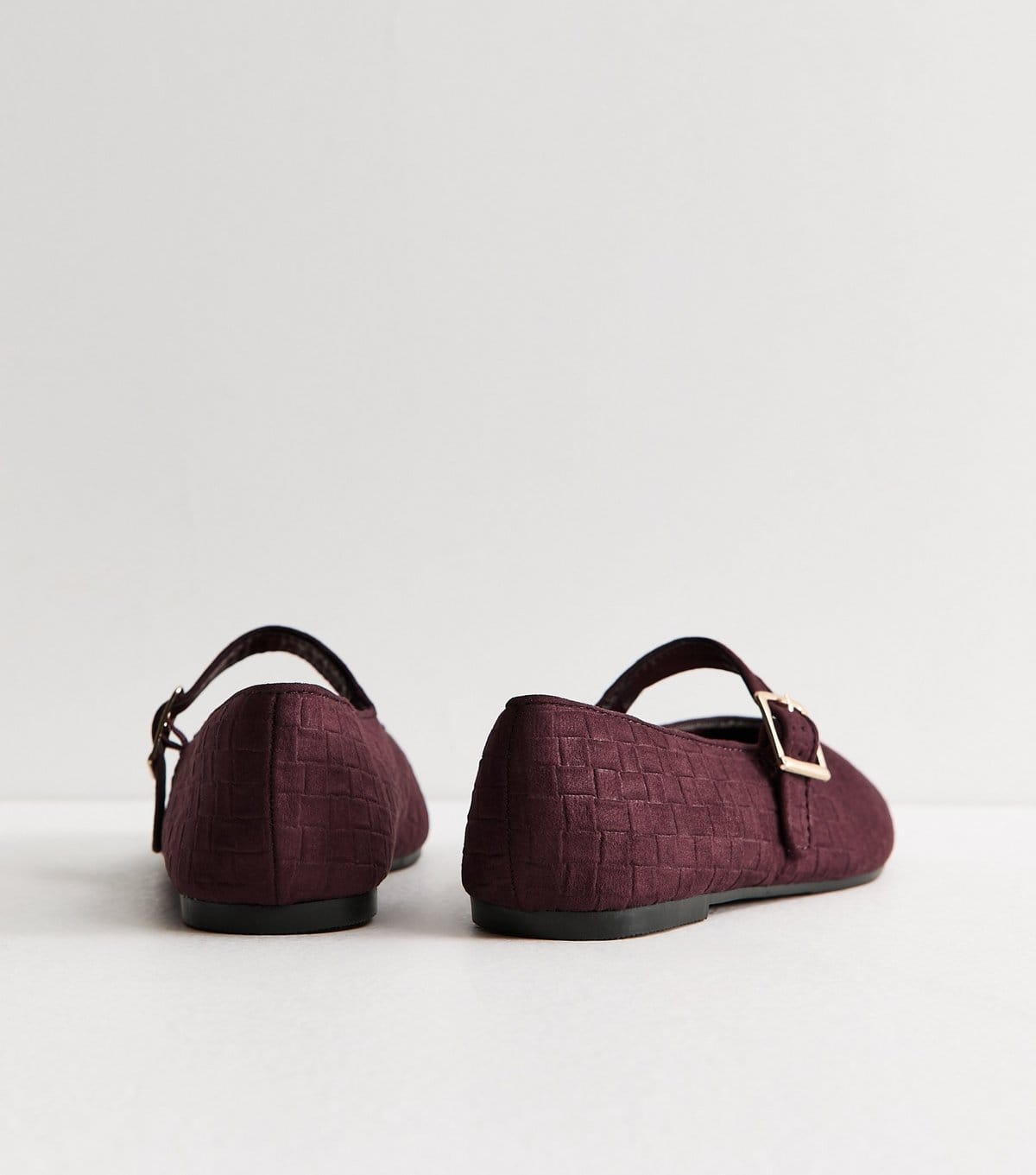 New Look Women's Dark Burgundy Textured Faux Suede Buckled Mary Jane Flats Vegan New Look - 4