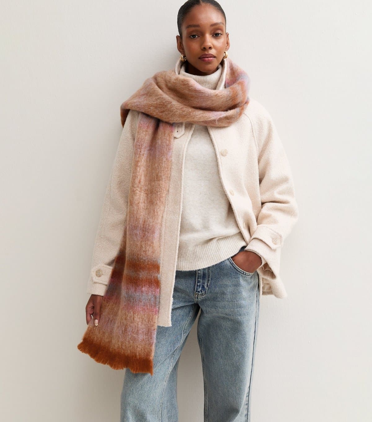 New Look Light Mink Ombre Stripe Scarf New Look