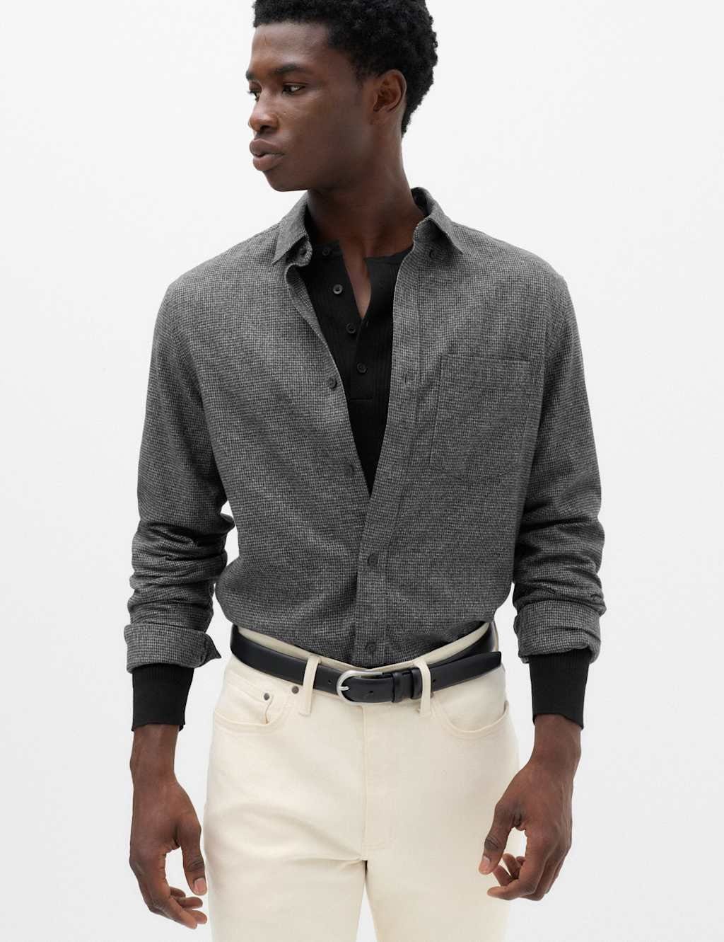 M&S Pure Cotton Flannel Shirt Black Mix