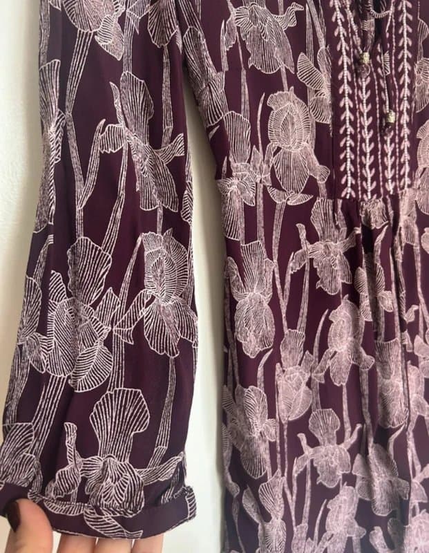 Rocha John Rocha Rocha John Rocha UK 14 Plum Floral Boho Long Sleeve Tunic Dress – Autumn Embroidered Y2K Style 🖤