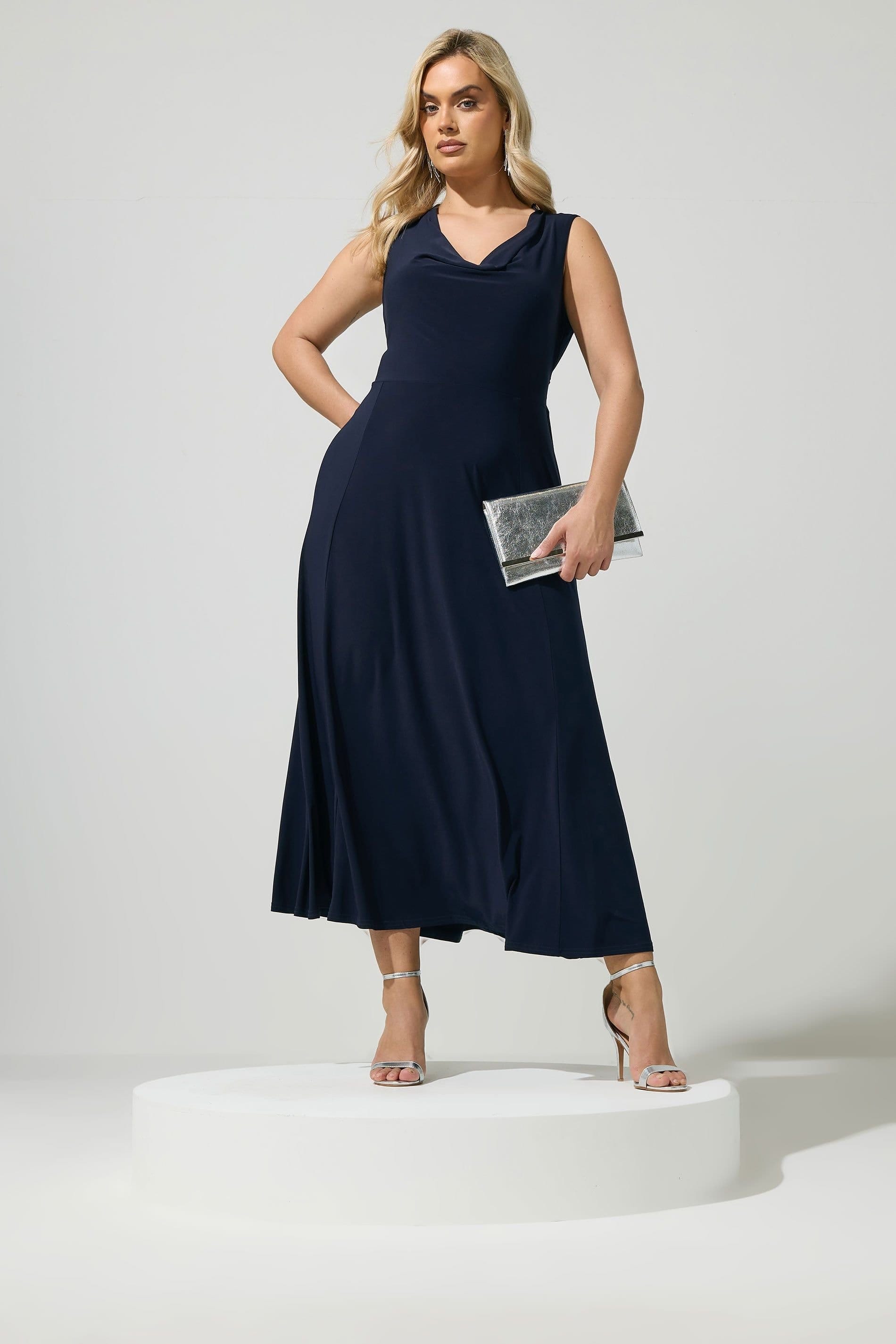 Yours Yours Women's Drape Front Midi Dress in Dark Navy - 4