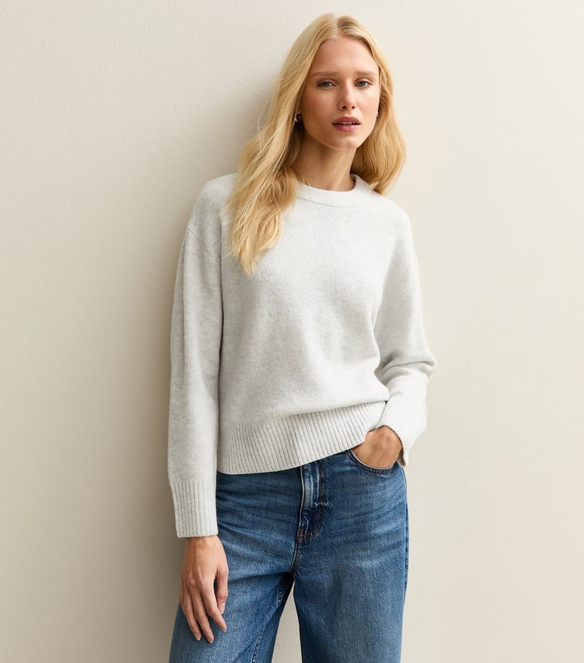 New Look New Look Light Grey Crew Neck Jumper