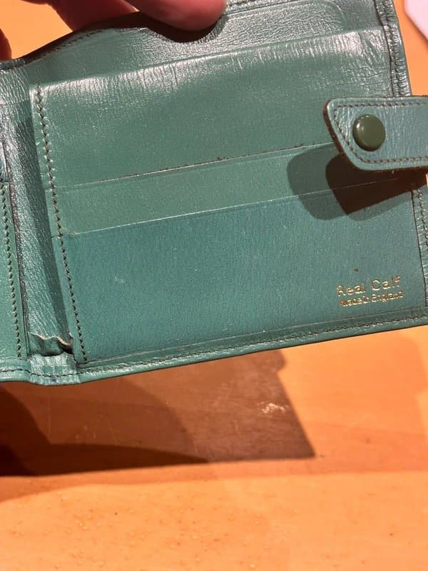 Unique Vintage Vintage Snap Bi Fold Calf Skin Wallet Green Made in England