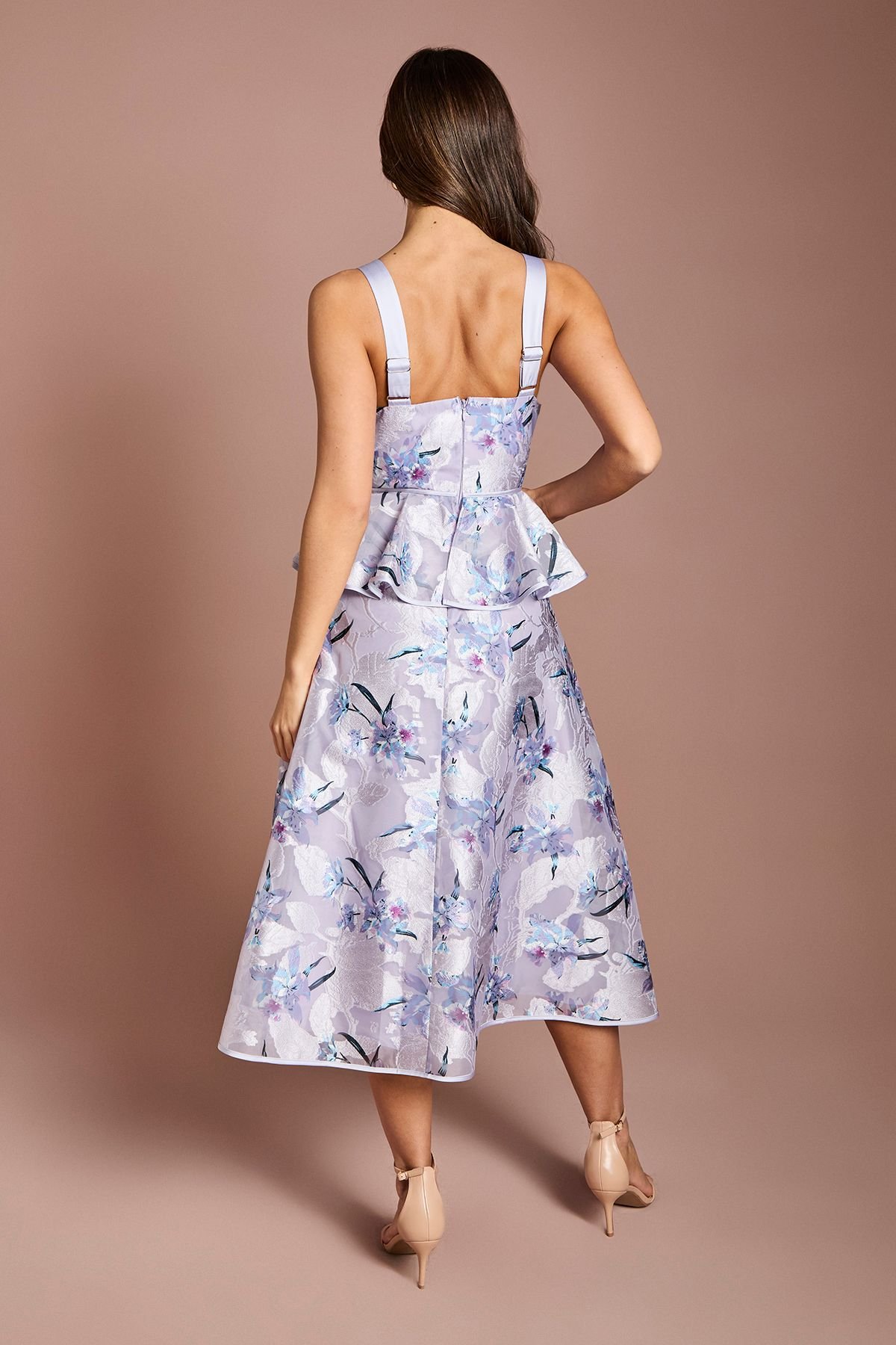 Coast Coast Women's Satin Jacquard Cami Full Skirted Midi Dress in Lilac - 3