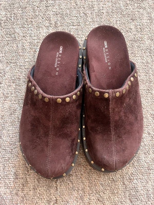 ASOS Design Brown real leather studded mules
