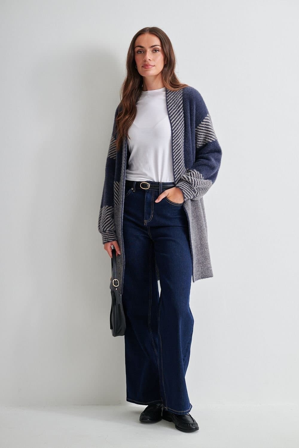Klass. Klass. Women's Feather Knit Longline Cardigan in Dark Blue