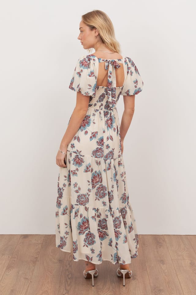 Anaya with Love Anaya with Love Women's Floral Sweetheart Neck Puff Sleeve Midaxi Dress in Cream - 2