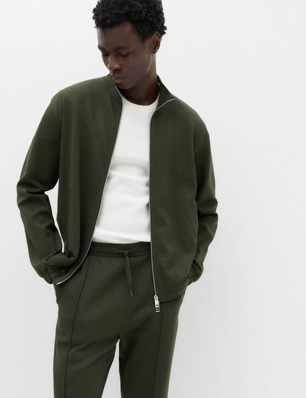 Marks & Spencer M&S Ultimate Cotton Rich Full Zip Sweatshirt Dark Khaki - 1