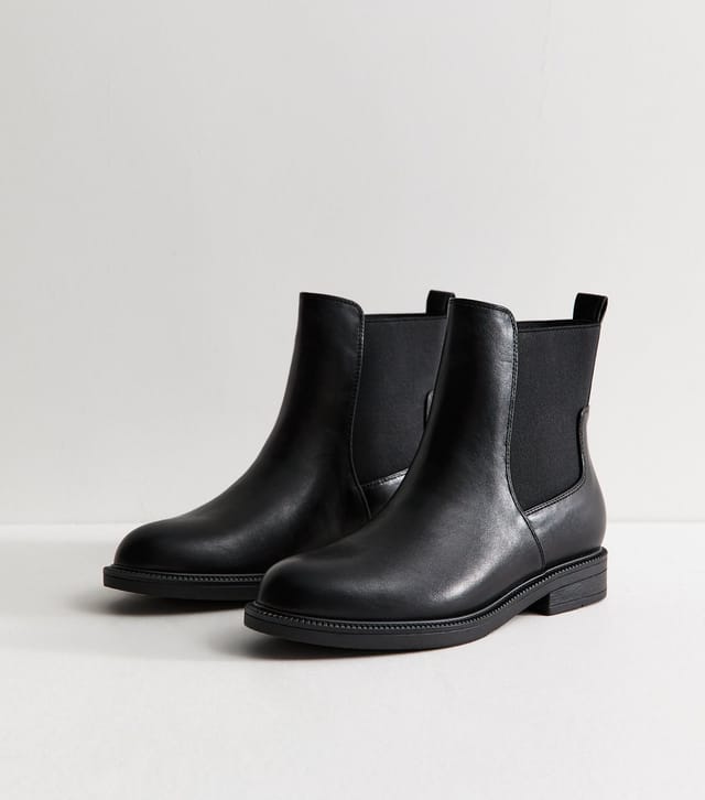 New Look Women's Wide Fit Black Faux Leather Suede Flat Boots Vegan New Look - 3